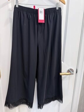 IC COLLECTION Black Wide-Leg Cropped Pants with Sheer Hem NWT